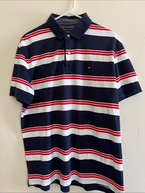 Tommy Hilfiger Navy, White & Red Striped Polo